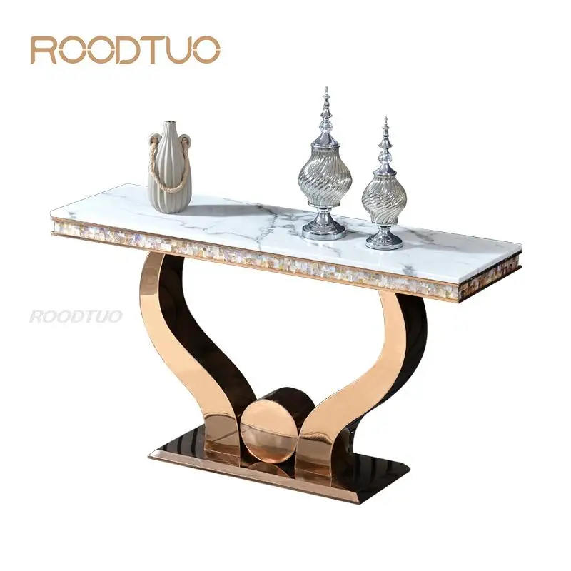 

European Style Porch Natural Marble Console Table For Living Room Decoration Small Home Luxury Furniture Stainless Steel