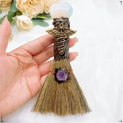 Natural Amethyst Crystal Quartz Gem Love Heart Magic Broom Crafts Reiki Healing Witch Besom Home Garden Decor Christmas Gift