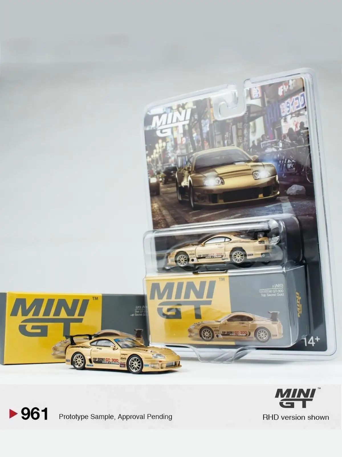TSM MINIGT 1:64 #961 BL A80 Top Secret GT-300 Gold Blister Packaging Die-cast Alloy Car Model Collection Gift