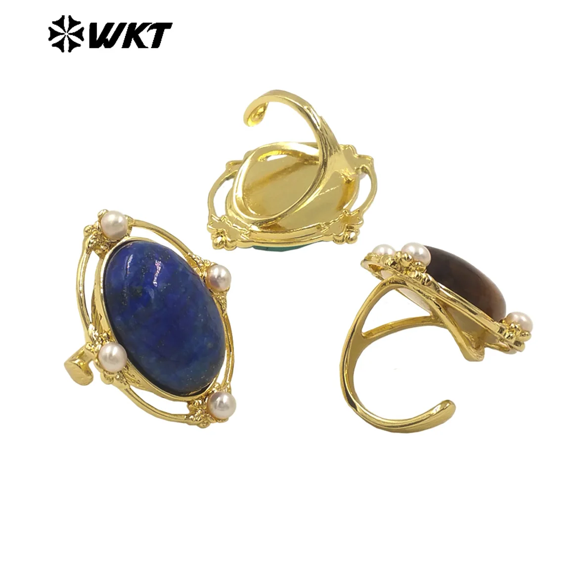 WT-R541 New Product oval Shape With Different Colorful Kyanite With 18k Yellow Gold Plated Ring For Women Daily Ornament
