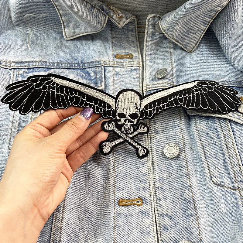 Punk Biker Patches On Clothes Skull Wing Embroidered Patches For Clothing Jeans Jacket Clothes Applique Motorcycle Patch Badges