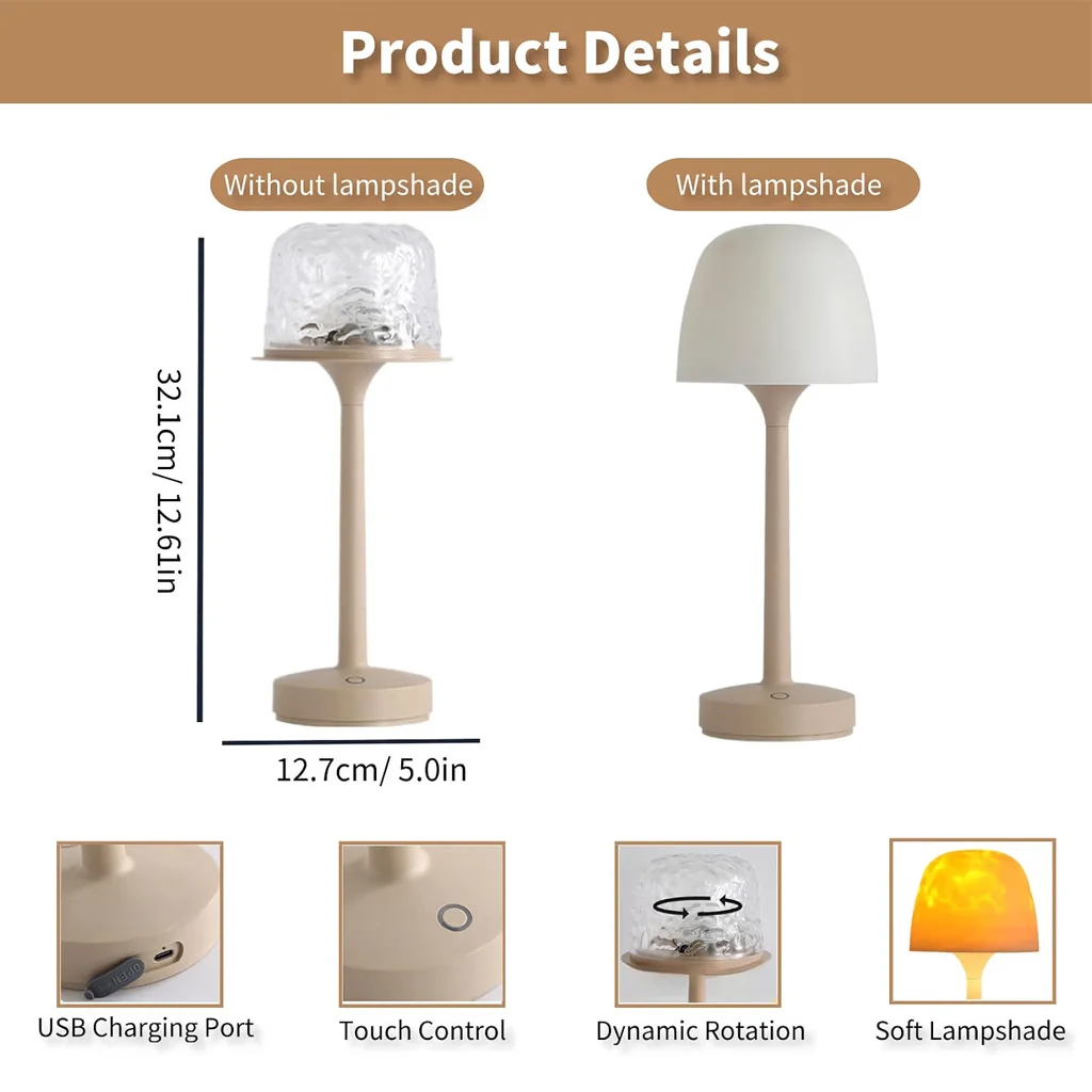 Water Ripple Table Lamp Remote Control USB Rechargeable Soft Ambient Lighting Wall and Ceiling Projection 16 Color LED for Room