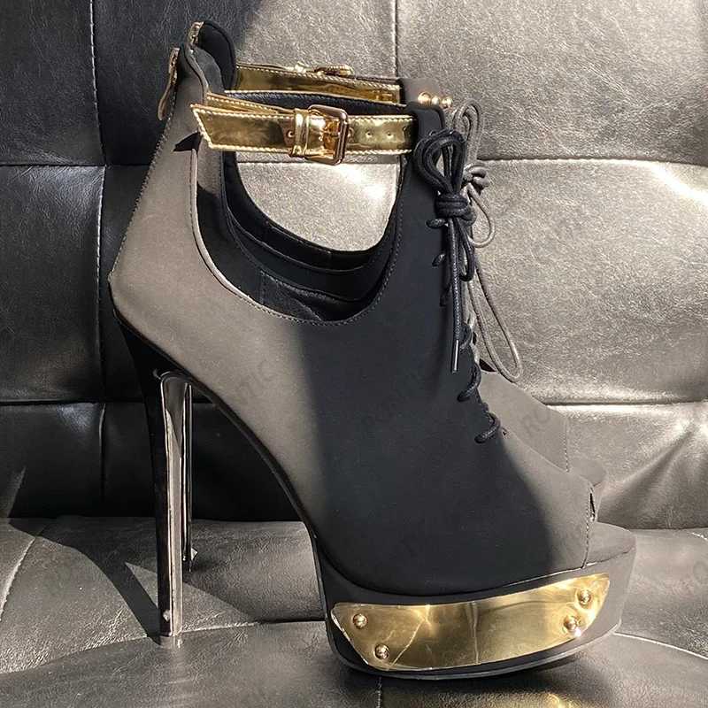 Rontic 2021 New Arrival Women Platform Sandals Stiletto Heels Peep Toe Elegant Black Night Club Shoes Size 34 45 47 52