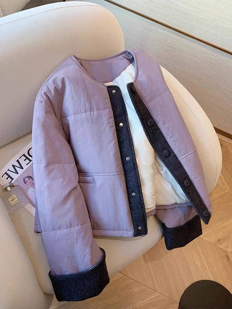 

Korean Sle Gentle Contrast Color round Ne Cotton Jaet Men's Autumn Winter Design Sense Splicing Woolen Inter Cott...