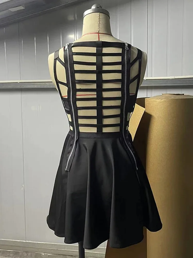 2024 New Vintage Gothic Sexy Corset Dress Women Retro Streetwear Hollow Out Criss-cross A-line Dress Alt Grunge Elf Girl Dresses