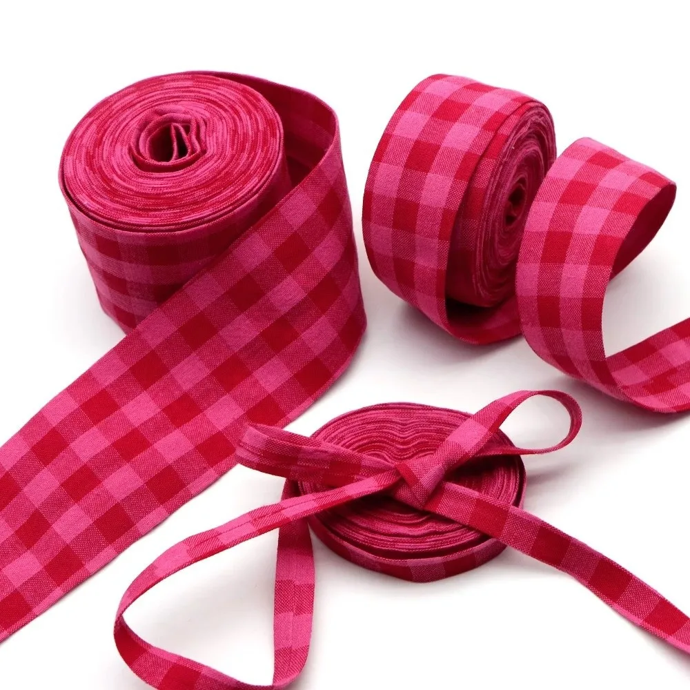 5 Yards 5 Yards Length Gingham Plaid Ribbon Pink Red Color 1/3/5cm Width Checkered Woven Tape Double-Sided Design Woven Fabric