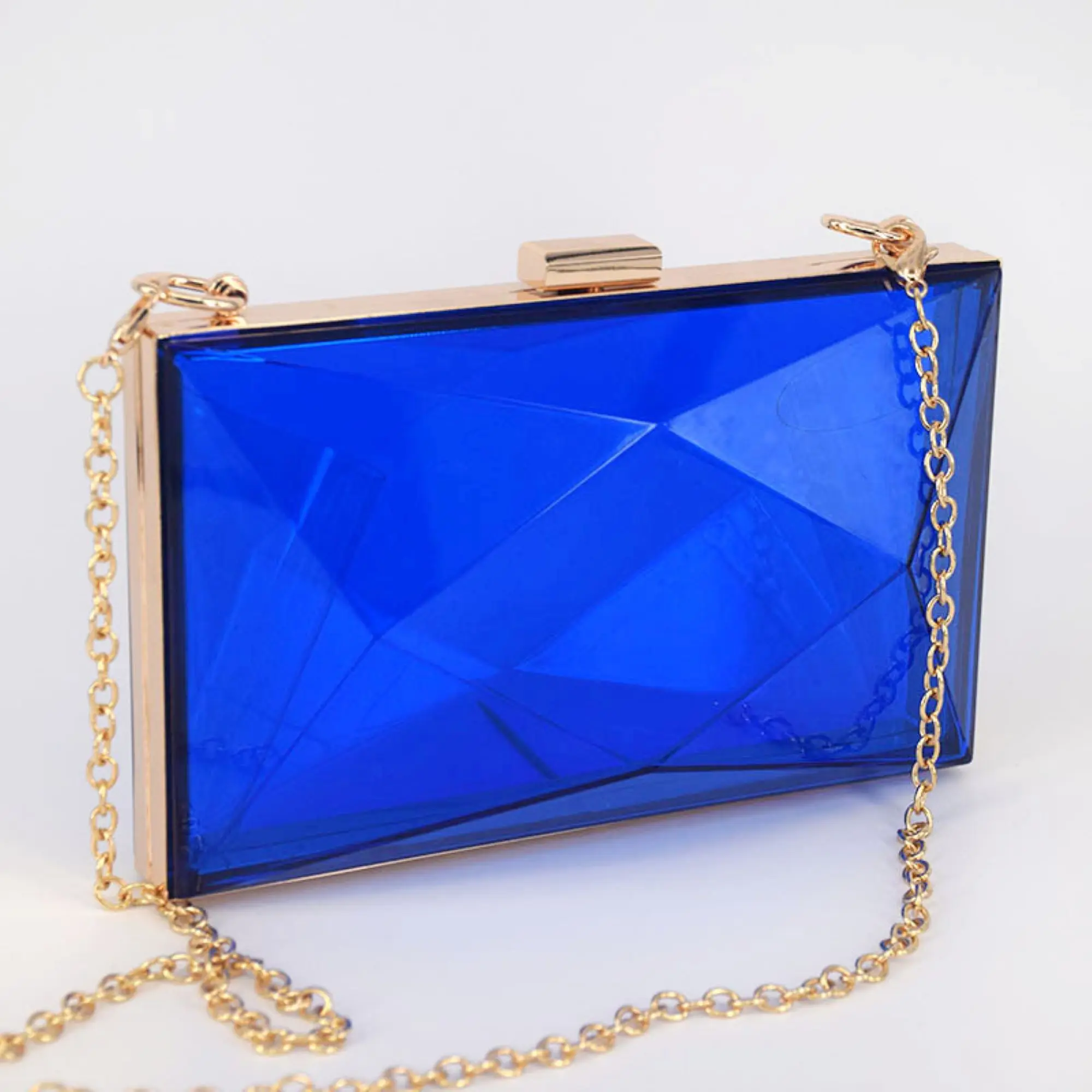 Transparent Diamond Shaped Multi-Color Acrylic Small Square Bag, Simple Crossbody Chain Box Bag