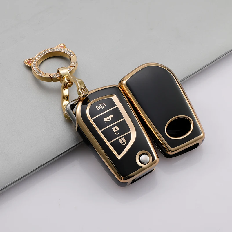 กรอบใส่กุญแจรีโมทสำหรับ Toyota AURIS Corolla Avensis Verso Yaris Aygo Scion TC IM Camry RAV4 4ปุ่มเคสกุญแจ TPU พวงกุญแจ