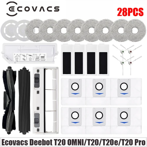 로봇 진공 청소기용 메인 사이드 브러시 걸레 필터, 먼지 봉투 교체 부품, Ecovacs Deebot T20 OMNI T20e T20 Pro 