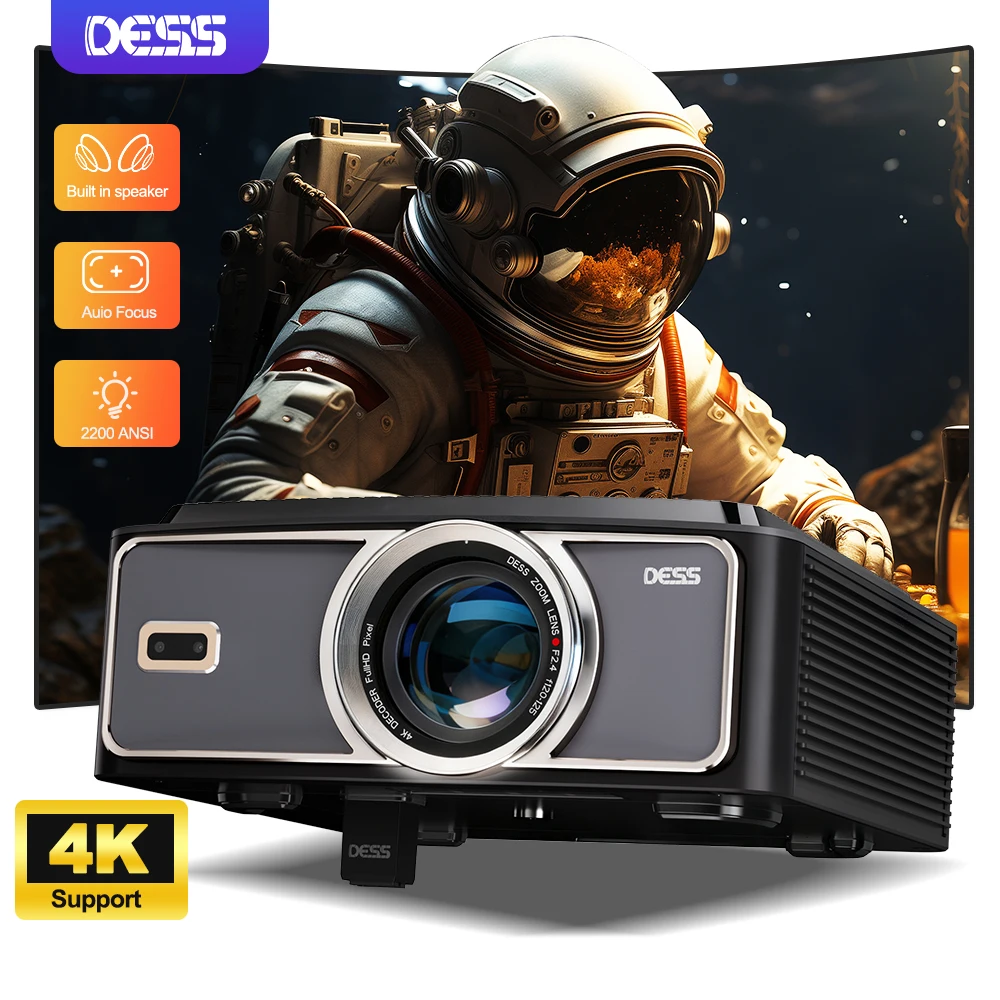 

DESS 4K Projector 1080P Portable 2500 Lumens Led Projector Throw 400 Inch BT5.0 Built-in Speaker for Home Cinema Video Projector