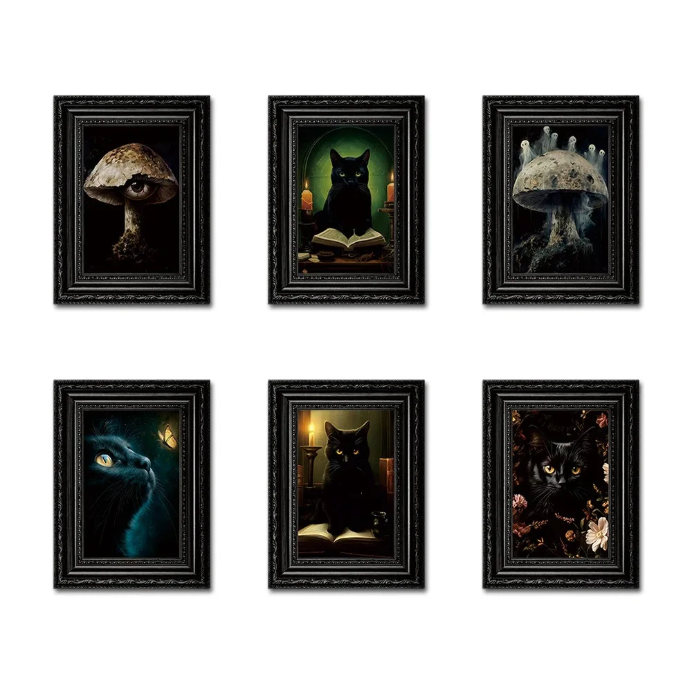 Halloween Refrigerator Magnet Wooden photo frame magnetic sticker Cat Decorative Magnet in Frame Form Home Kitchen Decoration