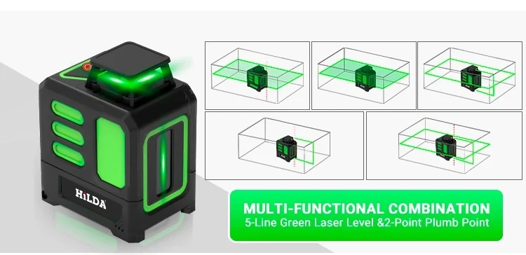 HILDA Laser-Nivelliergerät 2 Linien/5 Linien 360° Automatische Nivellierung Baustellengerät Grünes Licht Kreuzlaser Gutes Geschenk – Detail 12