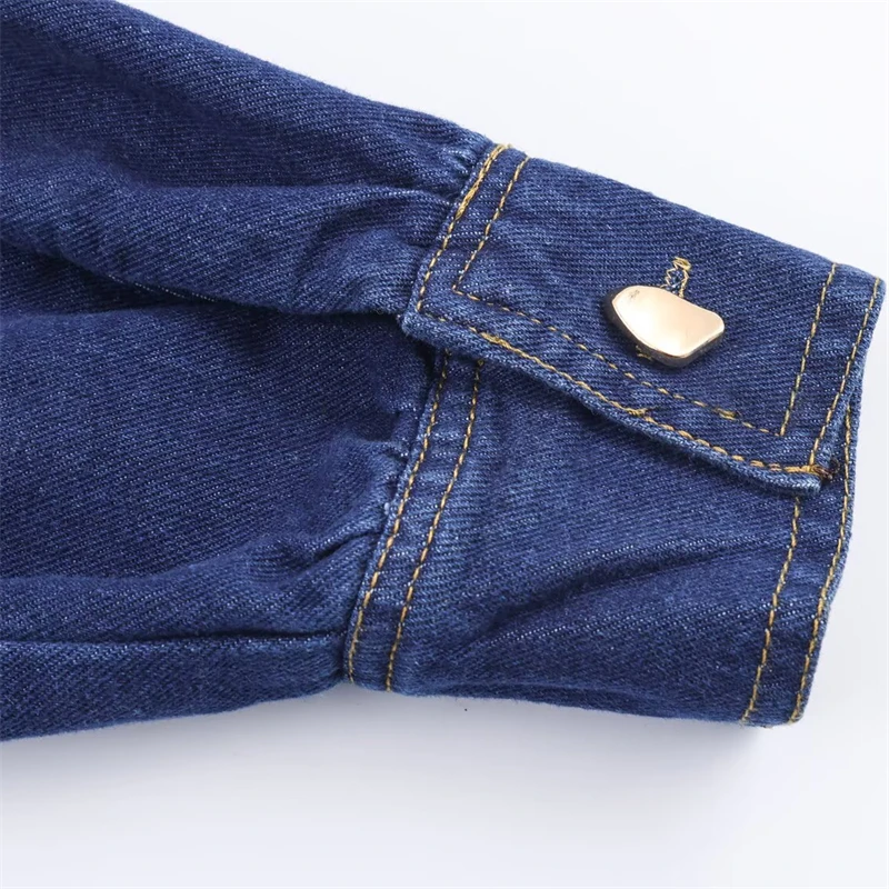 KEYANKETIAN الخريف جديد الملابس النسائية الرجعية الدنيم كشكش حافة الطبقات الديكور واحدة الصدر قميص دينيم للنساء #5