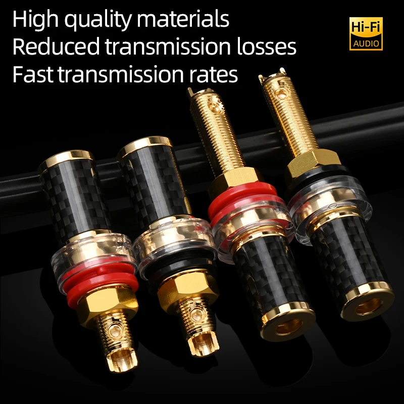 4PCS Hi-end Speaker Binding Post Carbon Fiber Pure Copper Gold Plated Solderless Speaker Audio Banana Terminal Block