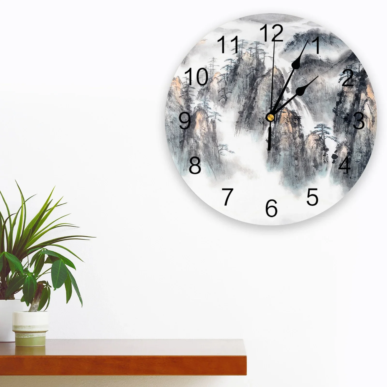 Chinese Style Landscape Ink Painting Large Wall Clocks Kids Room Silent Wall Watch Office  Decor 10 Inch Hanging Watch Gift