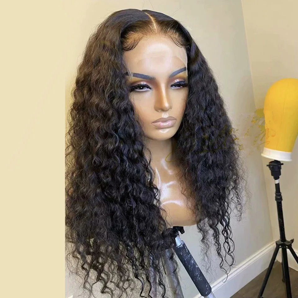 Natuurlijk Zwart Zacht 26Inch Lang 180 Dichtheid Kinky Krullend Kant Pruik Voor Vrouwen Babyhaar Dagelijks Pretokkeld Glueless Hittebestendig