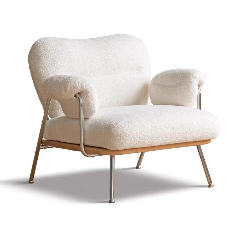 

Nordic Cream Wind Lamb Fleece Sofa Chair Nordic Living Room Wrought Iron Single Leisure Chair