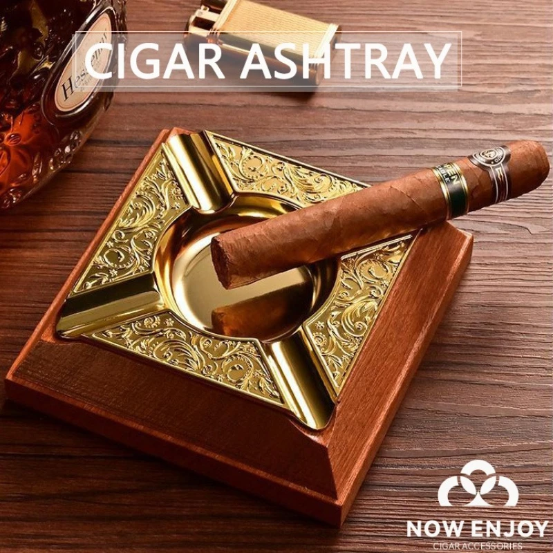 

NOW ENJOY High-end golden cigar ashtray trapezoidal ashtray office and home Smoking accessories men's gift