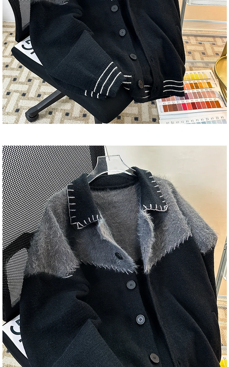 2025 Autumn New High-End Men's Cardigan Sweater Retro Design Turn-Down Collar Knitted Top Jacket Men's Style