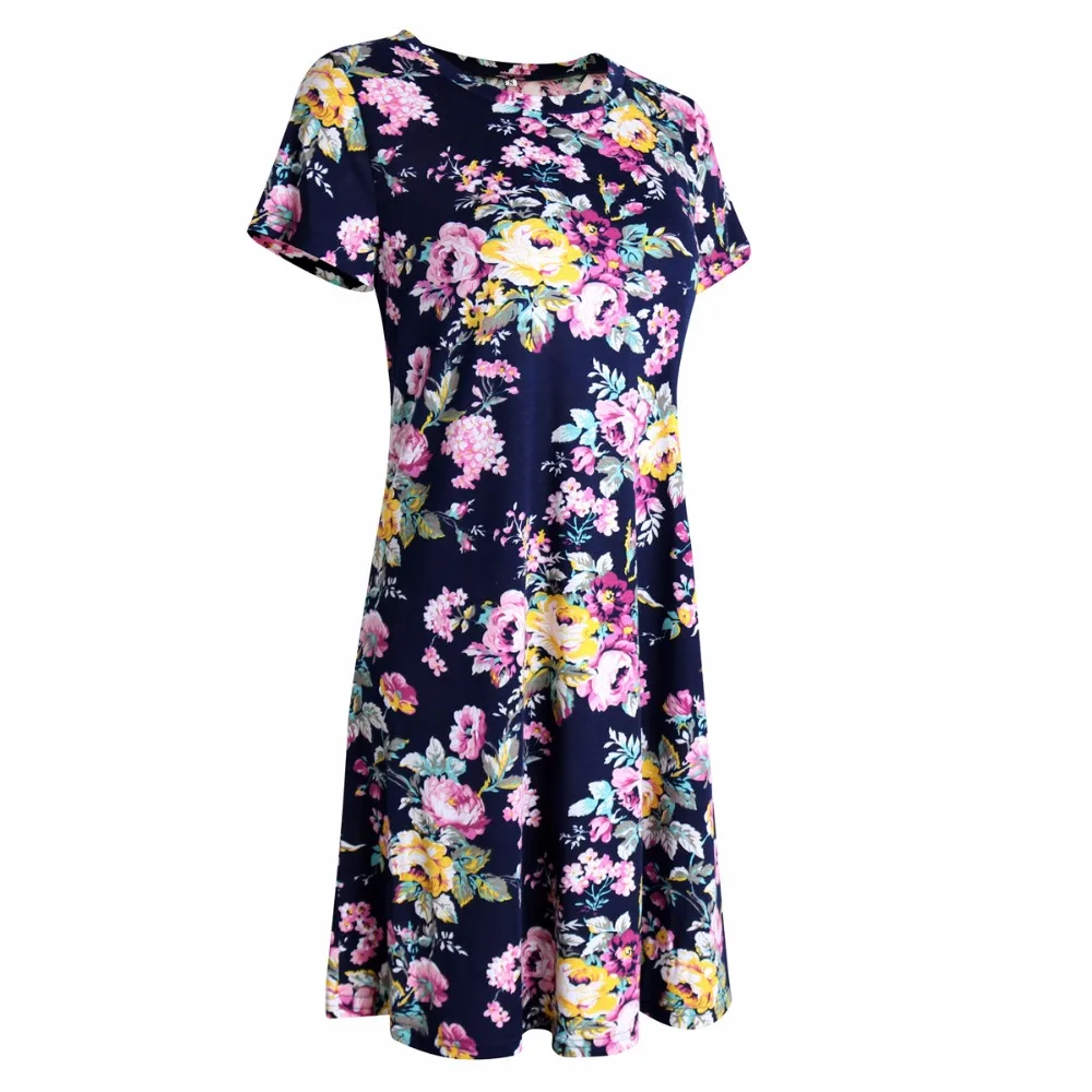 Robe ample à imprimé Floral pour femmes, manches courtes, col rond, tenue de soirée décontractée, ample