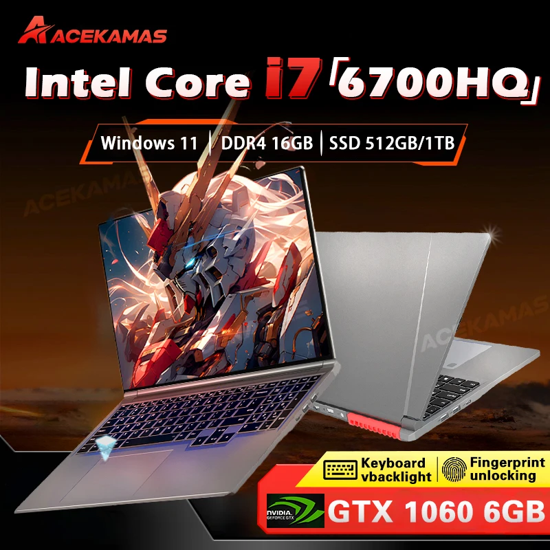 ACEKAMAS 2025 16 "كمبيوتر محمول للألعاب Intel Core i7 6700HQ GTX 1060 IPS 1920*1200 Windows 11 Pro Gamer PC DDR4 16GB SSD 1 تيرابايت أجهزة الكمبيوتر المحمولة