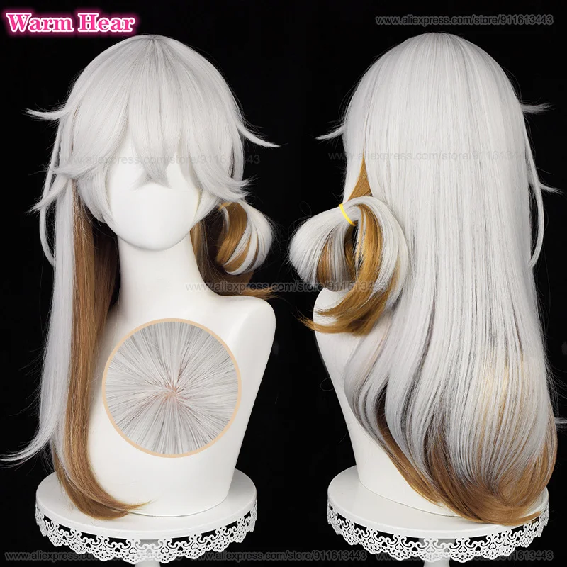 

Medicine Pocket Synthetic Wig Game Long 60cm Silver White With Brown Cosplay Anime Wig Heat Resistant Hair Halloween Party Wigs