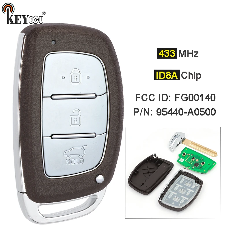 KEYECU 433MHz ID8A Chip P/N: 95440-A0500 FCC ID: FG00140 3 przyciski inteligentny bez przycisków klucz zdalny dla Hyundai Creta 2019 2020 2021