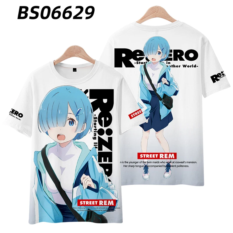 Re:Life in a Different World From Zero Camisetas, Camisas Anime de Manga Curta Rem & Ram para Homens e Mulheres