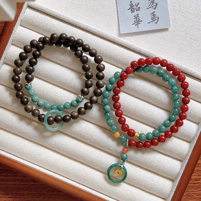 

Натуральная синяя вода, южный красный агат, агаровое дерево, нефритовое беговое кольцо, новый китайский стиль, национальный тренд, браслет, ручная веревка