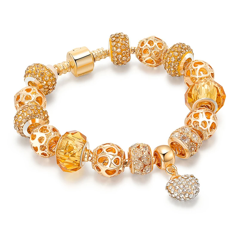 

Original New Woman's Fashion Jewelry Crystal Zircon Gold Beads Heart Charm Bracelets RJ221