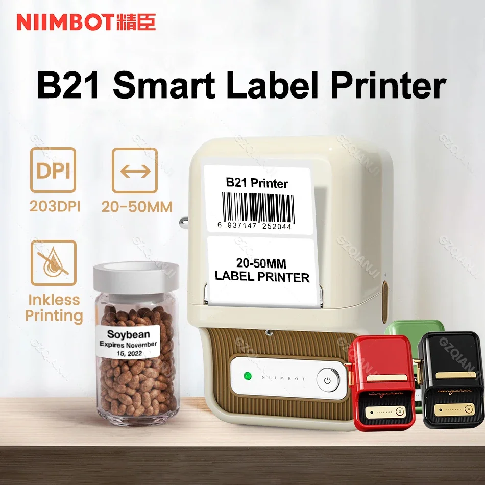 Imagem -03 - Niimbot B21 Impressora Térmica Portátil Inkless Bluetooth Código de Barras Label Maker Casa Escritório Fita de Presente Roupas Jóias Novo