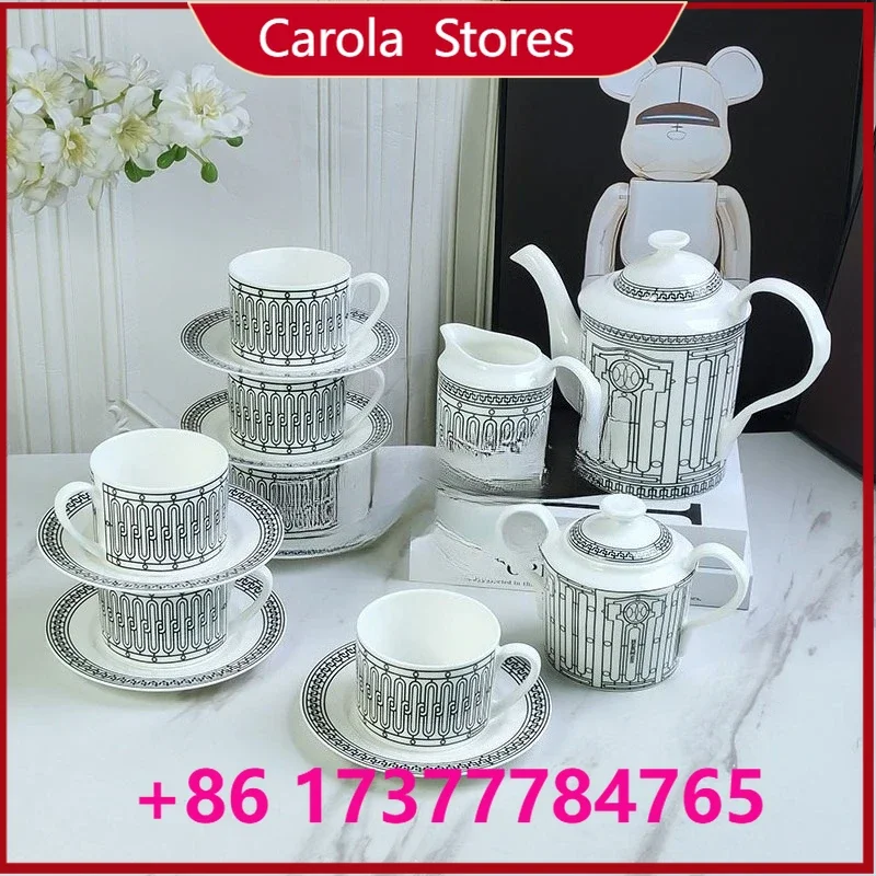 European Minimalist Black Line China Dinnerware Set, 58Pcs Plate Dish Combination Set Luxury Porcelain