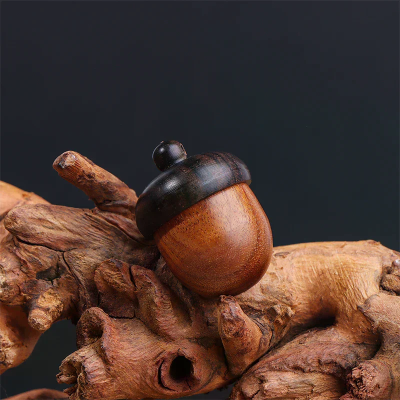 1pcs Mini Solid Wood Pill Case Portable Tablets Storage Sealed Can Acorn Shape Sandalwood Medicine Box Container Key Chain