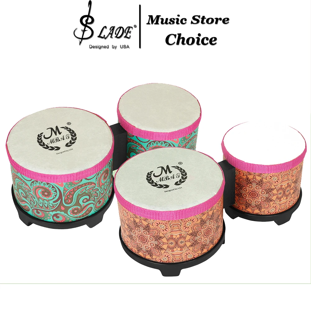 Bongo Drum Set - 5インチ＆6インチボンゴドラムセット、ゴム製ベース、滑らかなエッジ接続ドラムツール、耐久性のあるABSシェルとヤギ革ヘッド、音楽教室用