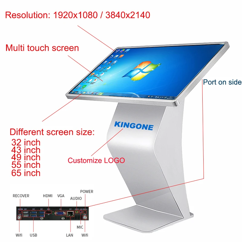 Indoor Digital Signage Floor Standing 43 55 Inch LCD Advertising Video Player TV Wayfinding Touchscreen Totem Touch Screen Kiosk