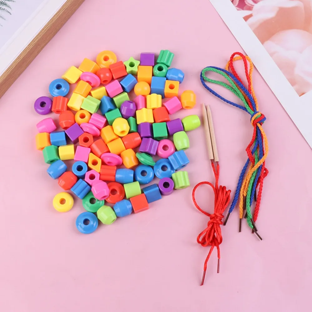 Training Spielzeug Montessori Kinder primäre Schnür perlen Kunststoff Schnur Spielzeug Schnür perlen Spielzeug Handwerk Stern Regenbogen Schnür perlen Spielzeug