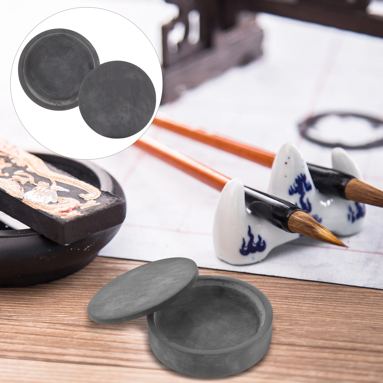 

Calligraphy Ink Stone Sandalwood Cover Inkstone Traditional Accessory Painting Tool