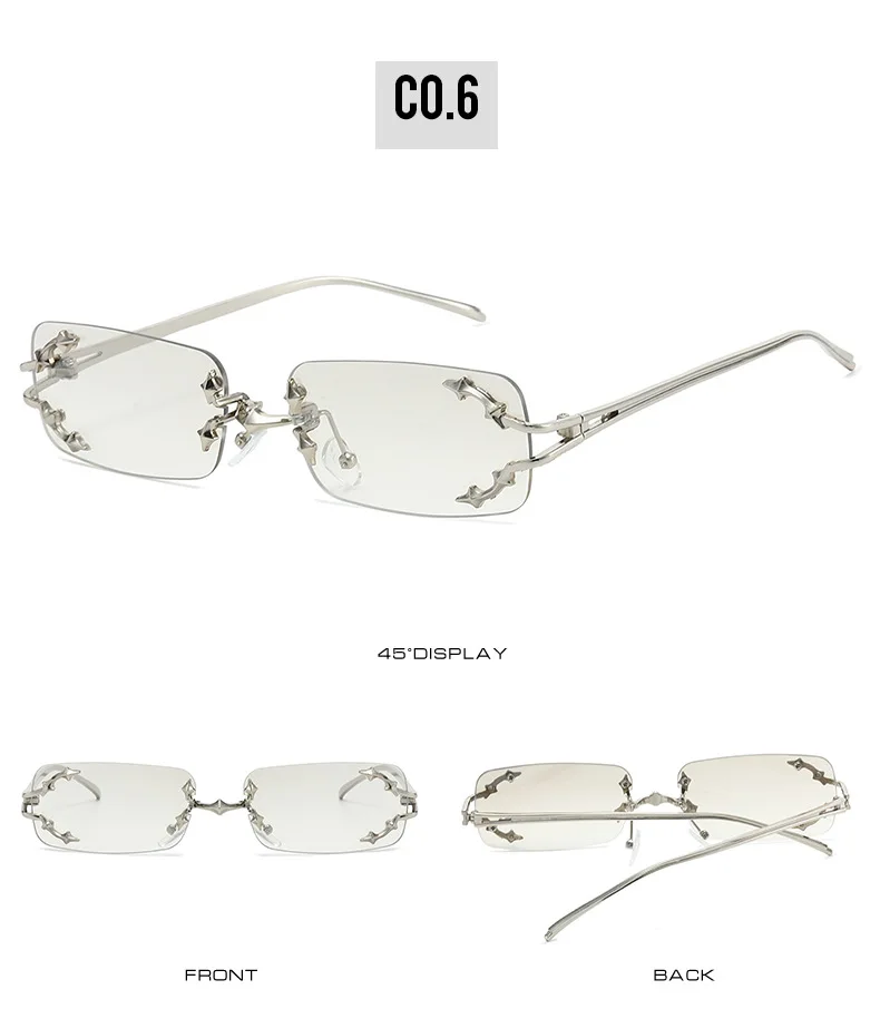 Neue Randlose Sonnenbrille für Damen Rechteckig Stylisch Y2K Persönlichkeit Markendesigner UV400 Schutz Coole Metall-Sternenexplosion-Dekoration – Detail 11