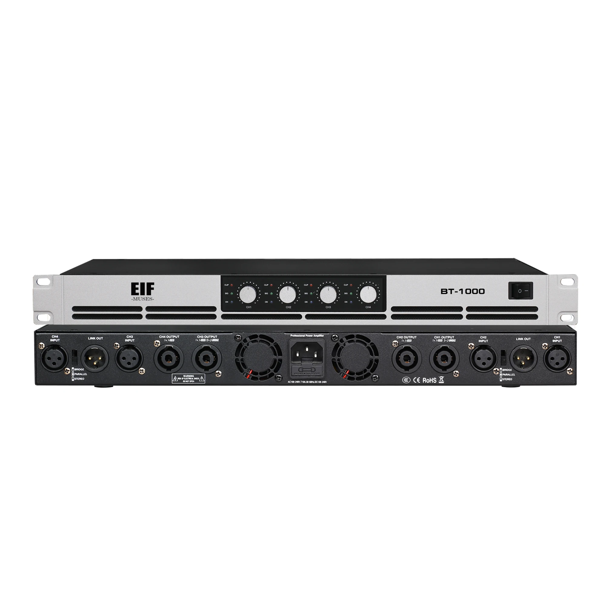 

EIF BT1000 Professional 4-channel High-power Amplifier 3200W Home Grade Audio 1U Digital Power Amplifier