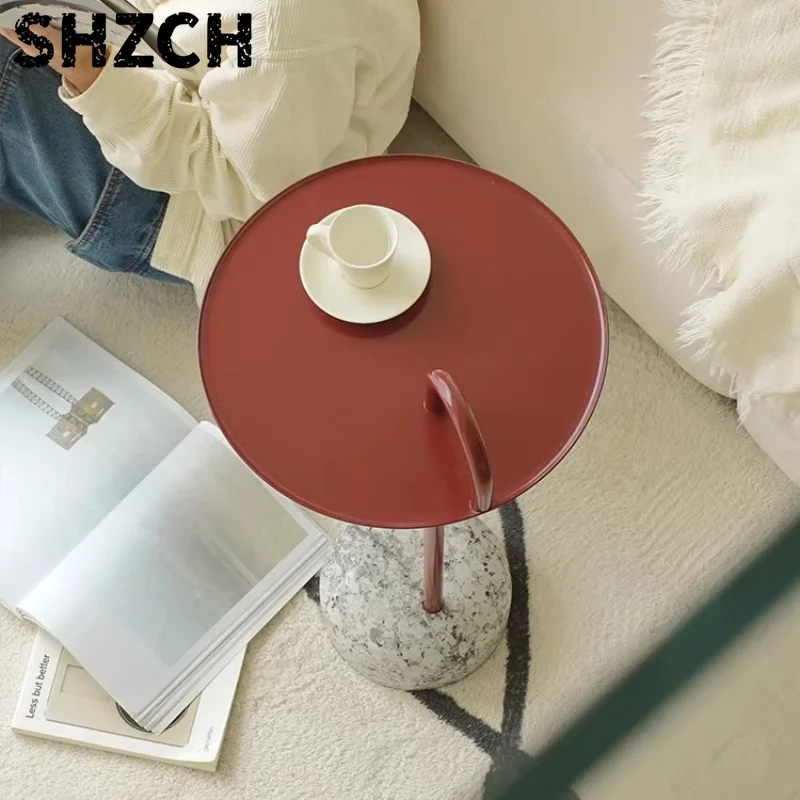 Light Luxury Tea Table Iron Art Terrazzo Table Simple Modern Home Furniture Living Room Designer Piece Bedroom Bedside Tables
