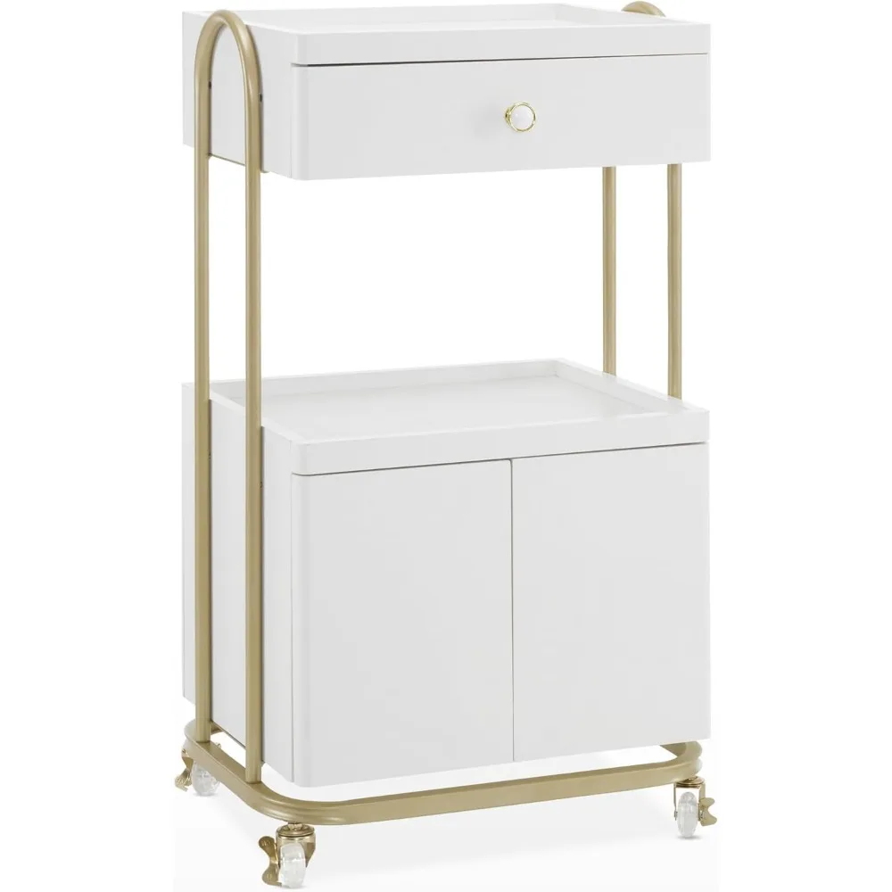 Barber Salon Rolling Trolley with Universal Wheels, Storage Cart with Drawers, Hair Stylist Tool Organizer