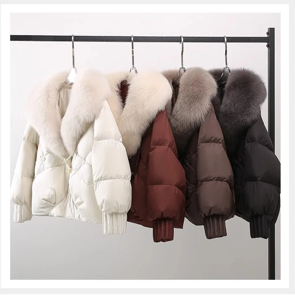 

Fashion Winter Jacket Women 2025 New Korean Big Fur Collar Thick Chic Cotton Jacket Parkas Female Short Coat Slim Warm Outerwear