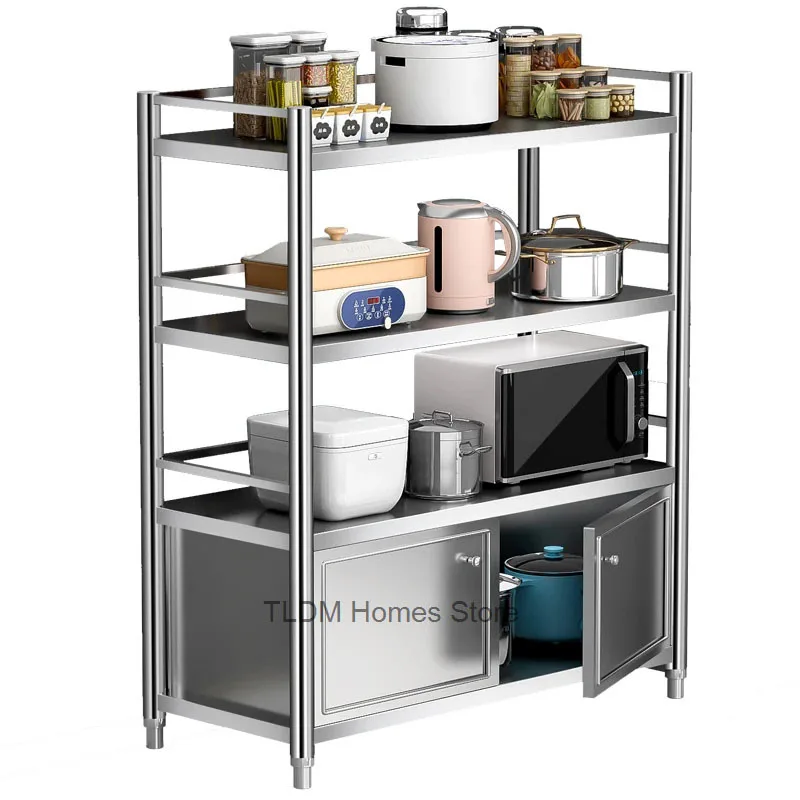 Floor-standing Microwave Cupboard Kitchen Cabinet Stainless Steel Multi-layer Kitchen Cabinets Shelves Home Kitchen Furniture