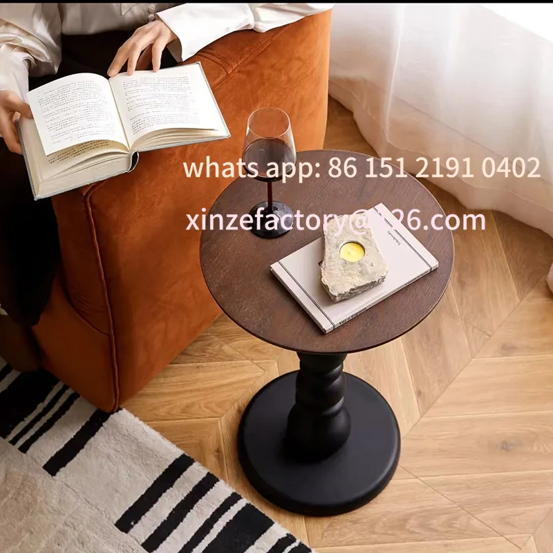 

Customizable wood small coffee table American living room round edge sofa corner French coffee table mobile bedside small table