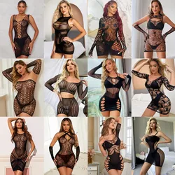 Hot Fashion Fishing Net Bodycon Dress Women's Sexy Underwear Mesh Hollow See Through Tight Lingerie Sleepwear Erotic Short Skirt