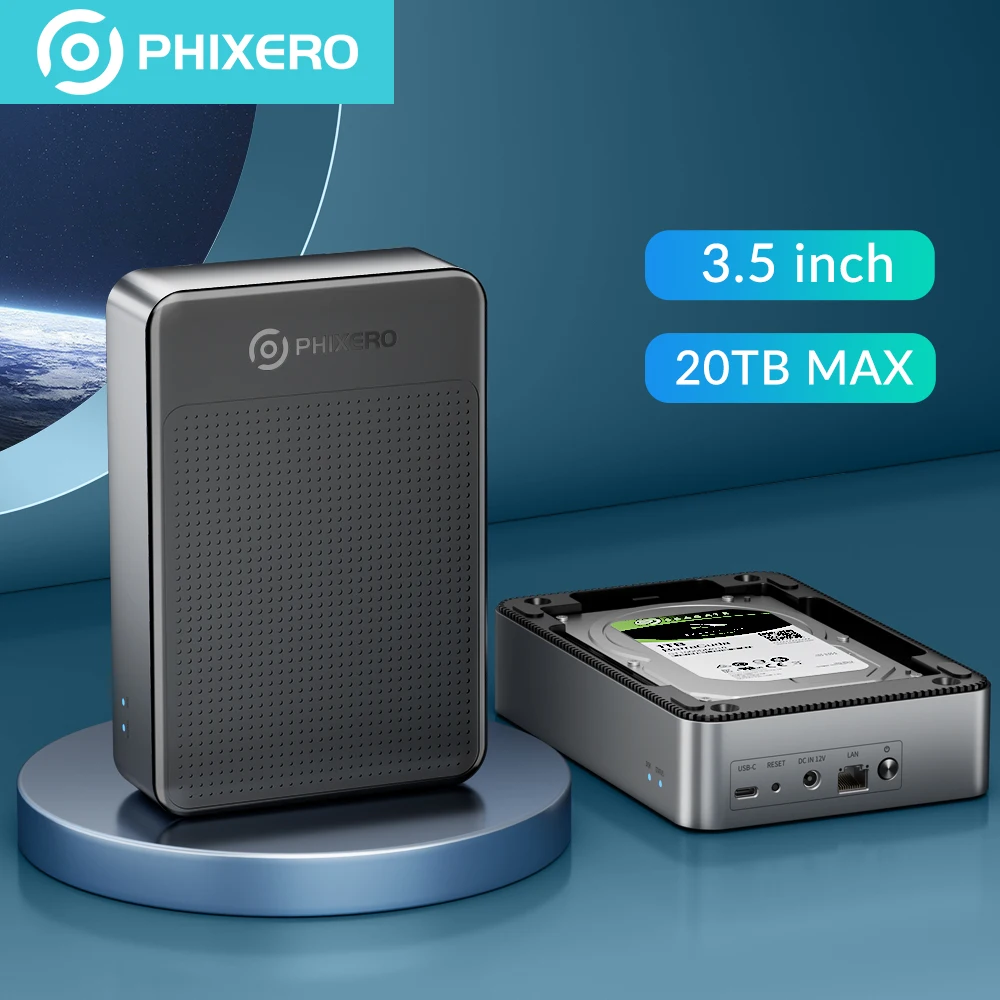 PHIXERO-Almacenamiento conectado a la red, dispositivo con carcasa de disco duro SATA de 3,5 pulgadas, NAS, almacenamiento privado en la nube, acceso remoto de respaldo automático