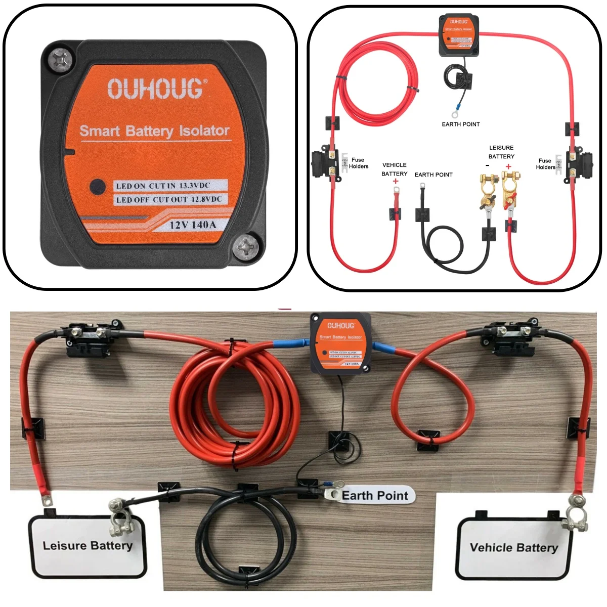 

Voltage Sensitive Split Charge Relay Kits Ready Made Leads 12V 140A Voltage Senstive VSR ATVs UTVs RVs Camping Van Accessories