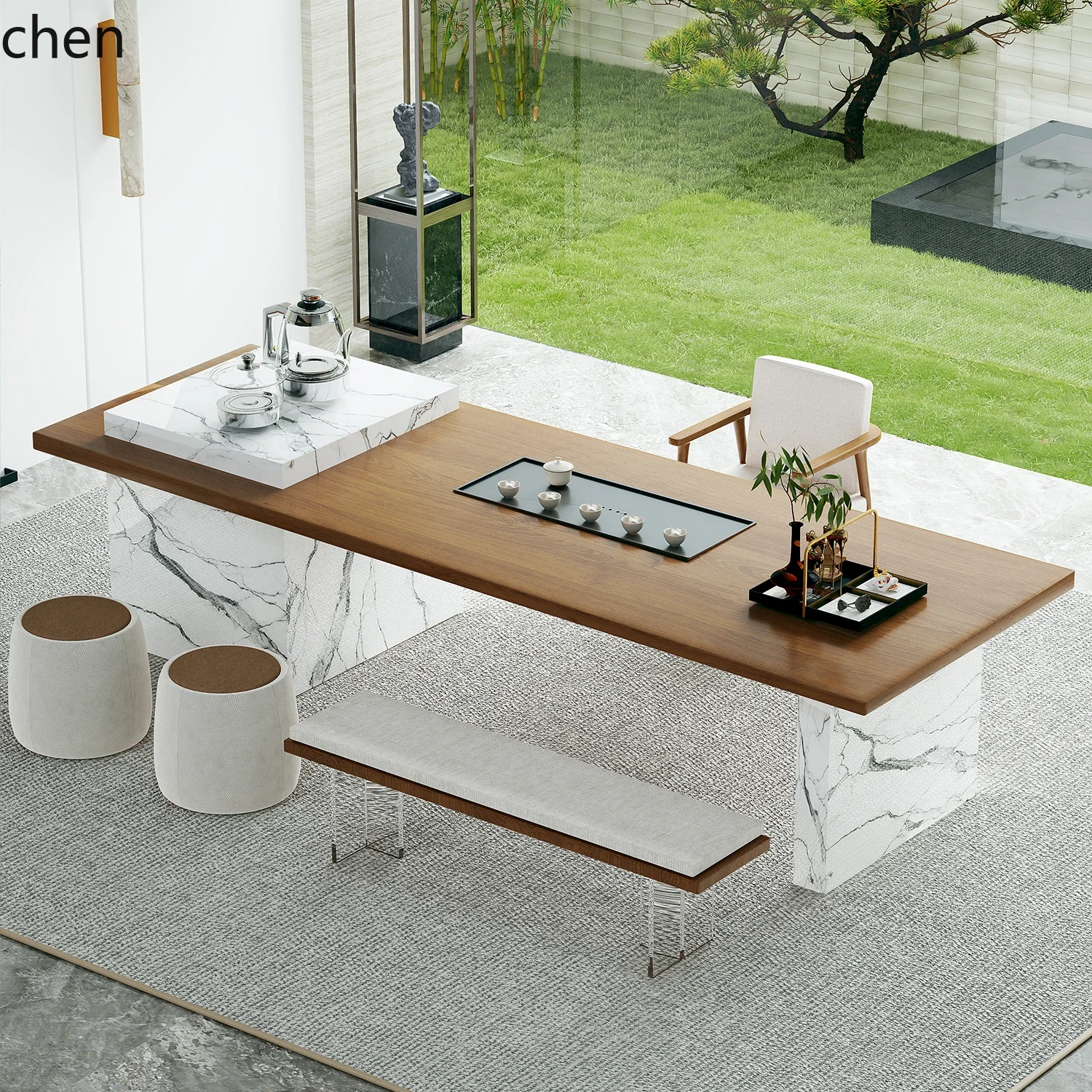 CZ Office Solid Wood Large Board Tea Table and Chair Set Island Reception with  Tea Table