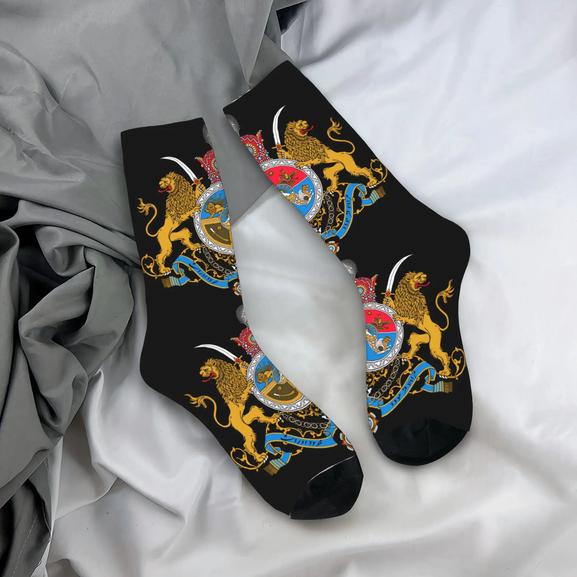 Iran Flag with Lion and Sun Emblem Stockings  Gothic Socks Men's Warm Soft Socks Autumn Climbing Printed Non Slip Socks Gift