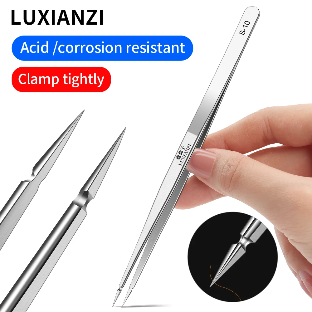 LUXIANZI Precision Industry Tweezers Phone Circuit Repair Hand Tool Non-magnetic Stainless Steel Flying Wire Forceps